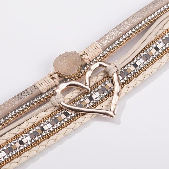 Heart Leather Wrap Bracelets Boho Chain Bangle Jewelry for Women Gift - Picture 5 of 9